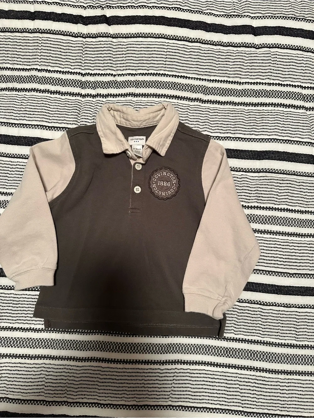 Covington Kids Two-Tone Brown & Cream Long Sleeve Rugby Polo-NWOT Size 24M